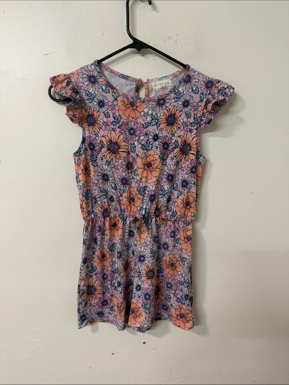 btween Pink & Orange Floral Romper with Flutter Sleeves